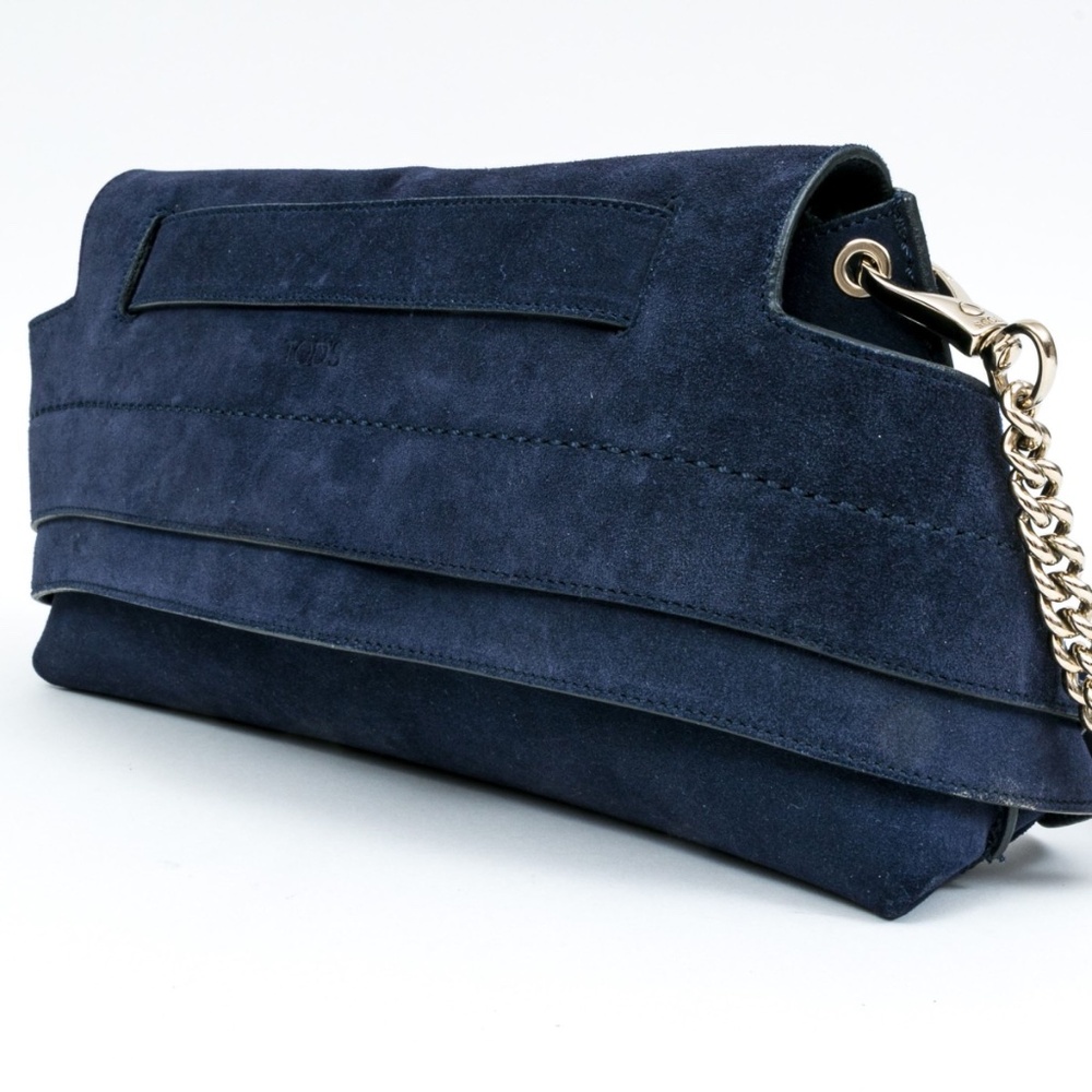 Tod’s Blue Suede Chain Handle Baguette Shoulder Bag 💙✨